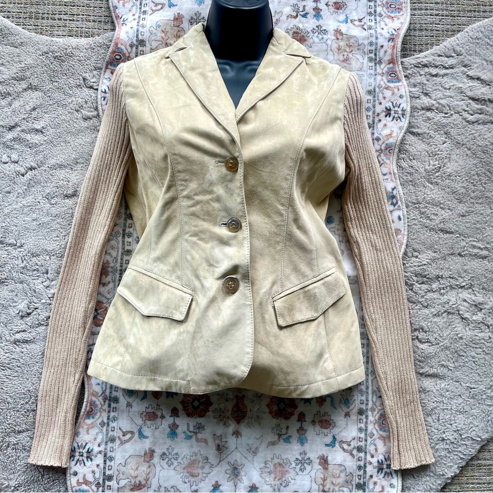 Fabiana Filipi Tailored Cream Tan Suede Blazer with Notched Lapels